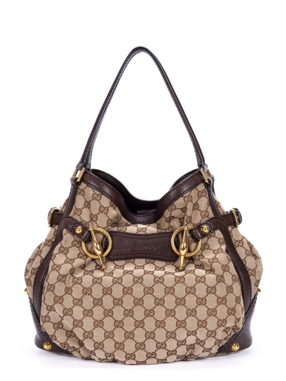 ⚜️ GUCCI VINTAGE GG CANVAS JOCKEY SHOULDER TOTE BROWN ⚜️
